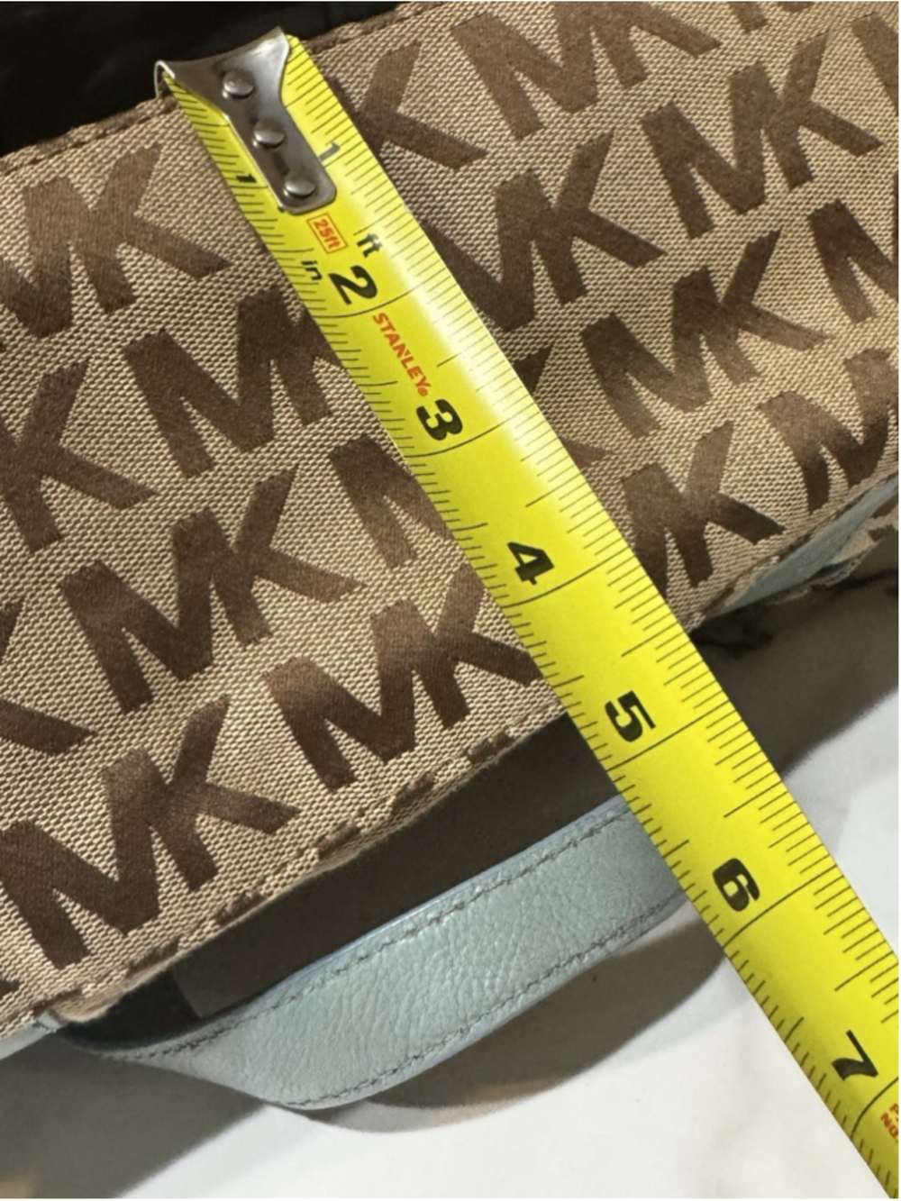 MICHAEL KORS monogram Beige Blue Teal jacquard LARGE satchel Y2K EUC Purse Bag - Picture 11 of 11